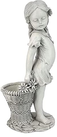 BOSUGE, Kunststatue, Ornament, Blumenmädchen, Gartenstatue, Gartenskulptur aus Kunstharz, Figur, Pflanzkorb, Kunstrasen, Ornament for den Außenbereich, Garten, Hof, Dekoration