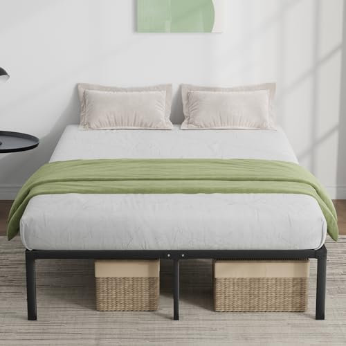 Novilla Bettgestell 150 x 200 cm, Metallbett mit Metall Lattenrosrt, Bettgestelle 30,5cm Höhe, Leichte Monrtaghe und Stauraum unter dem Bett, Schwarz