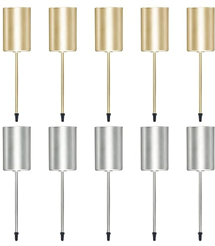 UTMACH 10 Stück Kerzenhalter Adventskranz Vintage Kerzenständer Stabkerzen Stabkerzenhalter aus Metall Kerzenhalter Kranz mit Kurzem Dorn für Kränze Weihnachten,Tischgestecke(Gold Silber)