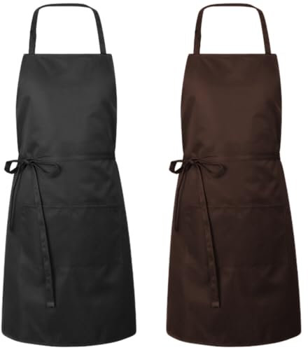 ZCSOWE 2 Piezas Delantal de Cocina Impermeable Delantal Impermeable con 2 Bolsillos Delantal para Barbacoa Delantal de Cocina Ajustable para Hombres y Mujeres Cocina Restaurante cafetería repostería