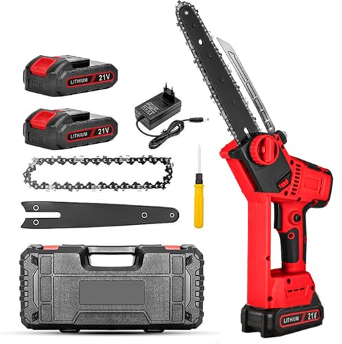 YHJLZNA Mini Chainsaw,6Inch Electric Chain Saw,Battery Powered 2 Pieces 21V Rechargeable Battery With Splash Guard,Suitable For Wood Cutting Tree Trimming