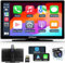 Aphqua New Wireless App-le Carplay & Android Auto with 2.5K Dash Cam,1080P Backup Camera, Portable 9 HD IPS Big Screen for Car, GPS Navigation, Bluetooth, AirPlay, MirrorCast, AUX/FM Transmitter