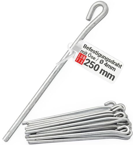 Lot de 50 fils de fixation de 250 mm avec œillet - Pour suspensions rapides d'ancrage - Diamètre 4 mm - Fil de suspension - Pour plafonds suspendus - Acier DX51D - Couche de protection Z100