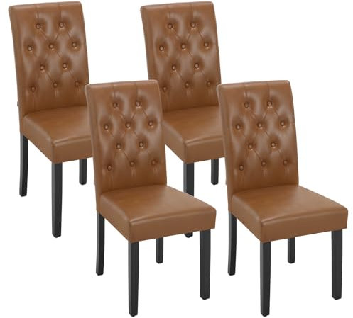 WOLTU Esszimmerstühle 4er Set, Küchenstuhl mit hoher Rückenlehne, Polsterstuhl, Wohnzimmerstuhl, gepolsterter Stuhl, aus Kunstleder-Bezug Holzbeinen, Braun, für Esszimmer & Küche, EZS20br-4