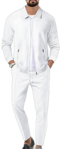 Veriliss Men's Tracksuits 2 Pieces Waffle Soft Hoodies Sweatsuit Sets Workout Top & Bottom Sets Sports Jogging Suit Set Trendy Catdigna Jacket Suit Business Outfits(White,XL)