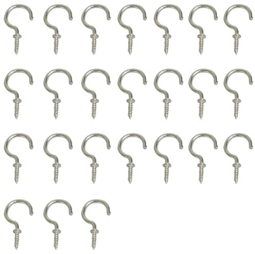Aoktorkit 20Pcs Screw Hooks 1 Inch Ceiling Hooks Carbon Steel Cup Hooks Brass Plated Screw in Hooks for Hanging Plants Cups Arts Decorations, Gold