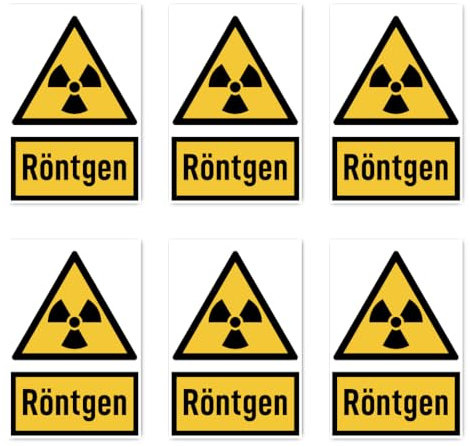 Autocollant Havati : 75x50 mm, 6 pièces Panneau d'avertissement aux rayons X avec texte (allemand) (jaune/noir) vertical W003 DIN EN ISO 7010 / ASR A1.3