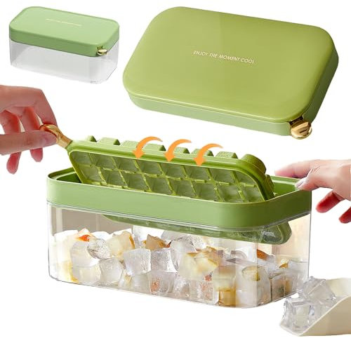 Bac a Glacons Pressé Plaque de Presse, Bac à glaçons pour congélateur, 32 Glaçons, Bac à Glaçons Facile à Détacher, avec pelle à glace pour congélateur whisky, boissons, cocktails, fruits. (L)