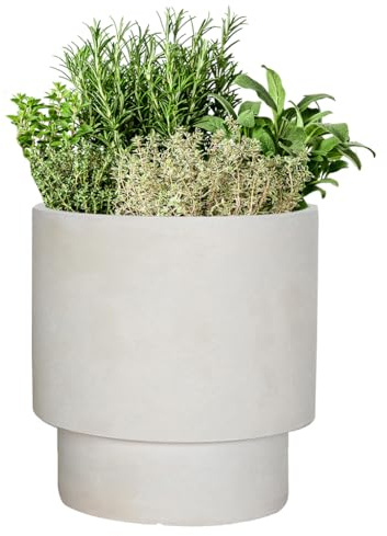 Fibre Clay Plant Pots Indoor/Outdoor Tiered Patio Planters (Beige, Small) | Fibre Clay, Drainage Hole, Patio, Decking, Lawn, Doorstep, Porch, Lawn, Tiered Finish, Round, Planter, Plant Pot