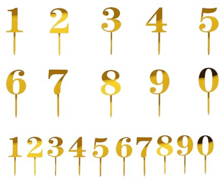 Vanyibro 20-Piece Gold Acrylic Number Cake Toppers,Glitter 0-9 Shiny Cake Toppers,Perfect for Birthdays, Weddings