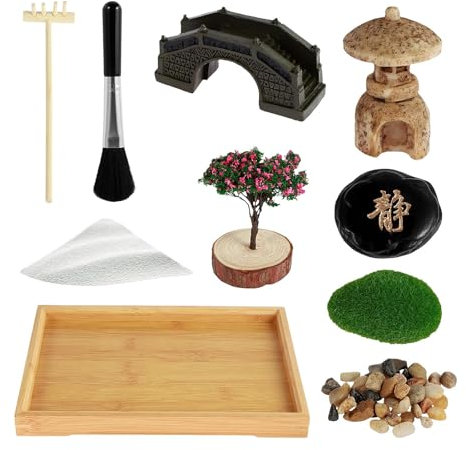 Kit de Jardin Zen, Jardin de Sable Zen pour Bureau | Plateau de Sable de Table de méditation, bac à Sable - Outils de râteau à, décoration de Maison de Style Japonais pour Bureaux, Jardins,