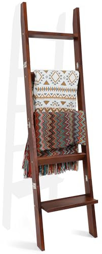 NIUBEST 67 Wooden Blanket Ladders for The Living Room,5-Tier Ladder Shelf, Ladder Rack for Storage and Decor （Dark Walnut）