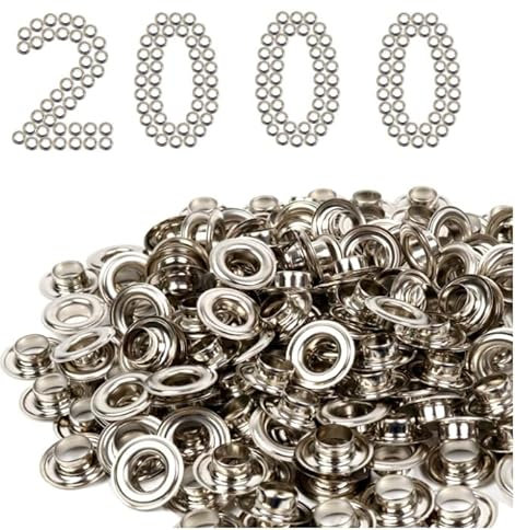Emoshayoga 12mm Ösen Set, 1000 Stück Grommet Ösen und 1000 Stück Ösen Scheiben für Planen Stoffe Segeltücher Vorhänge und Banner (Silber)