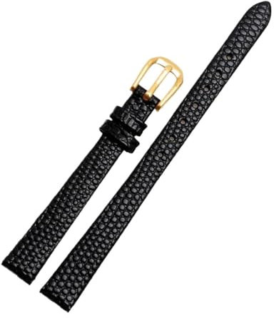 SpaRcz Echtes Leder Eidechsenmuster Uhrenkette Damen Kleine Größe mit Nadelschnalle Uhrenzubehör 6-11mm, Schwarzes Gold, 10mm