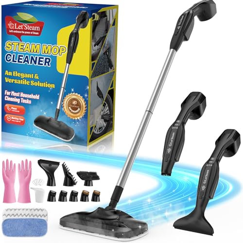 Let'Steam - Mop a vapore a riscaldamento più veloce con pulitore a vapore manuale, potente vaporizzatore da pavimento da 250 ml per pulire legno duro, pavimento laminato, parete, vetro e malta, 17