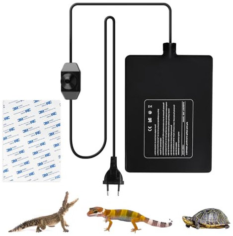 SWAWIS 23W Tappetino Riscaldante Rettili, Termoforo per Rettili Regolabile Temperatura per Tartaruga Serpente Lucertola Geco Ragno Insetto, 0-50 ℃ Tappetino di Terrario (20x30cm)