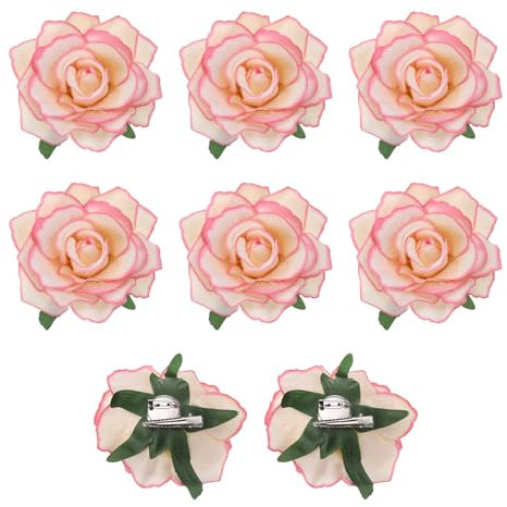 sourcing map 8 Pcs Rose Flower Hair Clips 4 Inch Flower Hair Pins Flower Brooch for Women Hair Accessories Pink Yellow