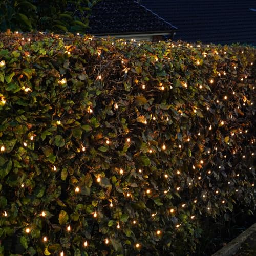Festive Lights - 2.4m x 2.4m Christmas Multi Function 240 LED Warm White Net Light - Indoor Outdoor Battery Operated Home Garden Seasonal Lighting Decoration - with 6 Hour Timer