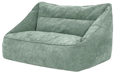 Icon Cecilia Sitzsack Sofa, Salbeigrün, Flauschiger Chenille Stoff, 2 Sitzer Sofa für Erwachsene, Riesensitzsack mit Füllung, Bequemer Sessel, Lounge, Wohnzimmer, Deko Wohnzimmer
