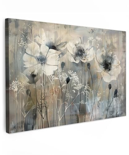 MuchoWow© Quadri Moderni Soggiorno 90x60 cm Poster Da Parete Decorazioni Muro Salotto Quadro Grande Foto Con Cornice Stampe Su Tela Camera Da Letto Fiori - Piante - Grigio - Astratto