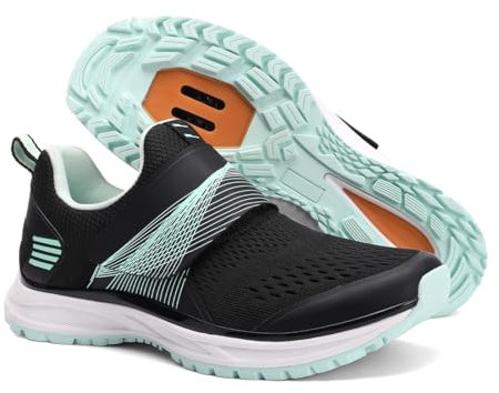 Pairobin Damen Indoor Outdoor Fahrradschuhe Bequem Atmungsaktiv Kompatibel mit SPD Cleats, Schwarz-Grün, 40 EU