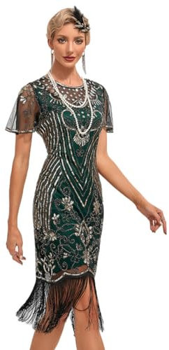 OMEWEE 1920er Kleider Damen Flapper Kleid mit Kurzem �rmel Cocktailkleider Gatsby Motto Party Kost�m Tanzkleid Gold Gr�n XL