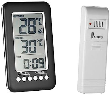 Sosoport Drahtloses Digital Thermometer Innen Außenthermometer Mit Uhr Temperaturmessgerät Für Kühlschrank Und Gefrierfach Tragbarer Sender Lcd Anzeige