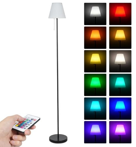 FUOBECIE Solar Stehlampe Outdoor, Stehleuchte Garten Stehlampe Ferndimmen IP65 Wasserdicht Dimmbar Warmweiß und RGB Akku stehlampe kabellos USB Aufladbar LED Solarlampen für Lawn Pool Terrasse Garden