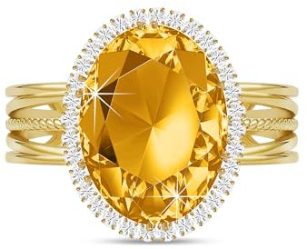 Linawe Citrin Gelb Ringe Frauen, Gold Ringe Jewelry Moissanite Modeschmuck Damenring mit Stein, Goldring Goldene Ring Verstellbar Fingerring, Statement Diamant Ring Vergoldet