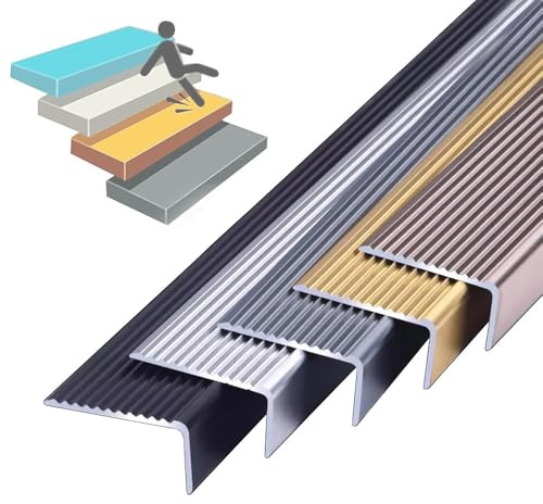 SMELEDFCFK 50cm 90cm 120cm Treppenprofil Aluminium Stufenkantenprofil Treppenkante Rutschfester Metall Winkelprofil, L-Form Treppenkantenprofil 5cm Breite(Gold,L 40in/100CM)