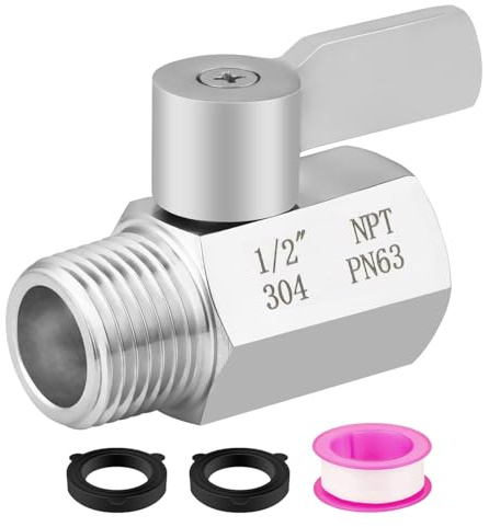 Shower Shut Off Valve, 1/2 NPT Water Flow Control Valve, 304 Stainless Steel Mini Ball Valve with Handle Lever, Shower Head Valve for Handheld Shower Head or Bidet Sprayer（1 Packs）