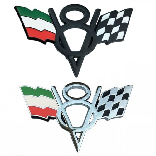 3D Metal Car Sticker Decals Lettering, 2 pezzi, Argento Metallo italiana Bandiera V8 Racing, Car Rear Car Rear Badge, Adesivo metallico posteriore V8 per Auto Auto Van Paraurti Baule Boot Baule