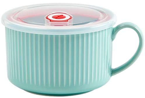 Jorzer Soup Bowl with Lid, 7 Inch Safe Ceramic Soup Bowls with Handles, Portable Multipurposeb Microwave Bowl for Home, School and Work