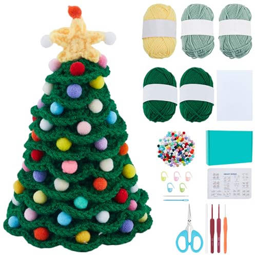 ORIGACH 2 Set Häkelset DIY Weihnachtsbaum Set Häkel Starter Kit Mit Schritt Für Schritt Video Tutorial Und Anleitung Für Weihnachtsparty Dekorationen