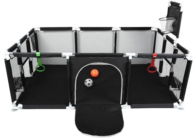 Homewell Laufgitter für Babys, 180 x 120 cm, Laufstall für Babys, mit Basketballkorb und Fußballtor, für drinnen und draußen, großer Laufstall für Kinder, Aktivitätszentrum für Kinder
