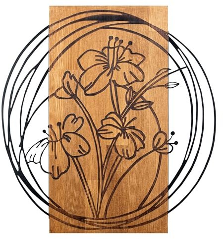 Elegant Decorative Wooden Wall Accessory, Black & Walnut, 55 x 57.5 cm | 100% Metal Frame (1.2 mm) & Solid Wood (3 cm) | Perfect for Modern Decor