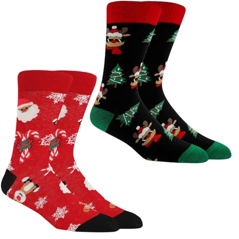 2 paia di calzini natalizi da donna e da uomo, in cotone, ideali come regalo di Natale, con motivo natalizio, per Away (39-42)