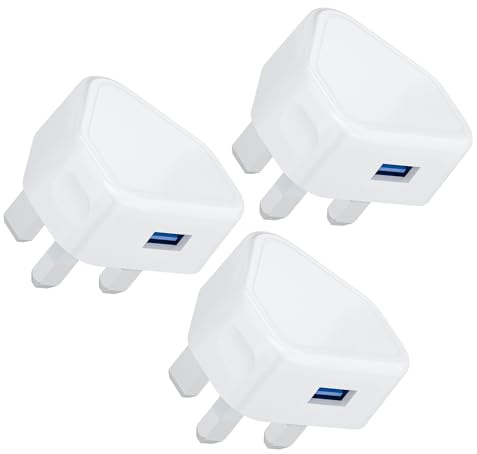 USB Plug UK,USB Charger Plugs Adaptor UK 3Pack 5W Phone Plugs with USB Port Compact 3 Pin Main Charge Head with Smart IC 5V 1AMP Charging Compatible with iPhone 13 12 11 SE XS XR X 8 7 6 5,iPad,Watch