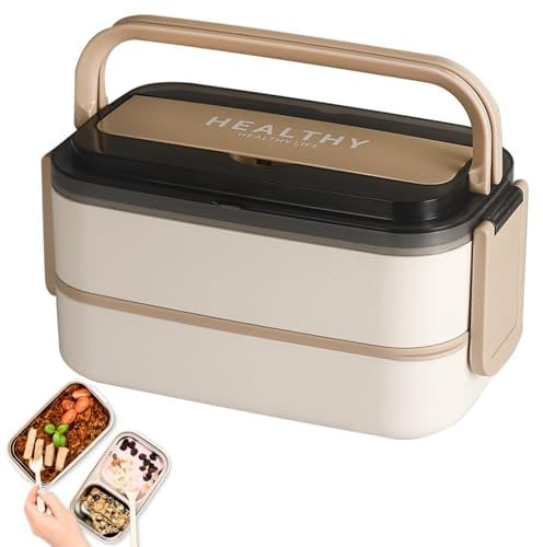 CHARMNAIL Bento Lunchbox 1400ml, Auslaufsichere Brotdose mit Edelstahl 304 Fächern, Spülmaschinenfest für Büro/Schule (Beige)