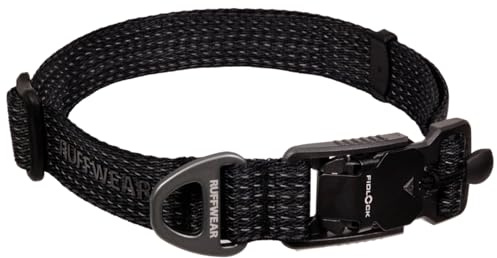 Ruffwear Ridgeline Strapazierfähiges Hundehalsband, weich und bequem, reflektierend, verstellbar und leicht, mit Aluminium-V-Ring für Hundeleine, Obsidian-Schwarz, Größe M 36–51 cm
