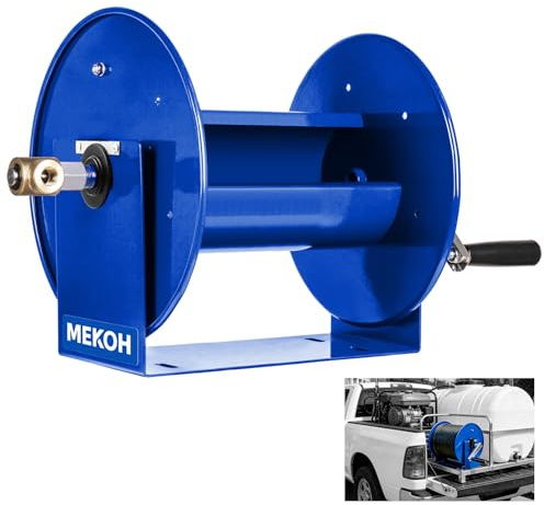 MEKOH Pressure Washer Hose Reel 150FTx3/8”, 300FTx1/4” Manual Power Washer Hose Reel with M22 14mm Fitting,4500PSI Heavy Duty Hose Reel for Water,High Pressure Metal Reel with Wall/Van/Trailer Mount