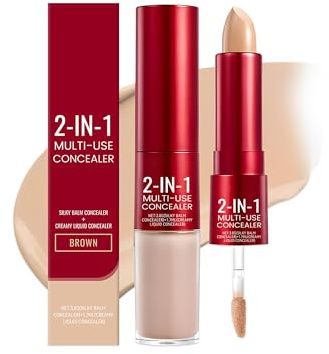 Glide&Hide Unschärfe Concealer – Cremige Textur, kaschiert Augenringe und Falten, Doppelformel (Flüssigkeitsspitze und Balsamstift), langanhaltender Halt, koreanisches Make-up (BROWN 2pcs)