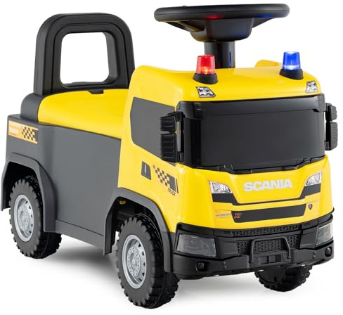 COSTWAY 2 in 1 Rutschauto, Polizeiauto mit Lenkrad, LED-Licht, Hupe & Musik, Rutscher Auto mit Stauraum, Schiebeauto, tragbares Rutschfahrzeug für Kinder ab 1 Jahr (Gelb)