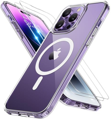 Miracase für iPhone 14 Pro Hülle mit Magsafe & 9H+ Panzerglas, Klar | [TOP Militärschutz & Magnetkraft] Stoßfest Kratzfest mit Samtiger Haptik Langlebig Handyhülle für iPhone 14 Pro 6,1