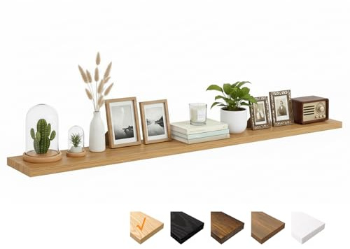 RICHER HOUSE Eiche Wandregale, 180 x 23,5 x 3,8 cm Wandboard Holz, Holzregal Wand mit unsichtbaren Halterungen, Schweberegal für Schlafzimmer, Wohnzimmer, Badezimmer, Küche, Waschküche, Büro