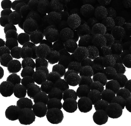 300 Pezzi Pom Poms Nero, Mini Piccoli Pompon, Pom Poms per Lavoretti, 10 mm, per Creativi Crafts Decorazioni Artigianato Cucito Fai