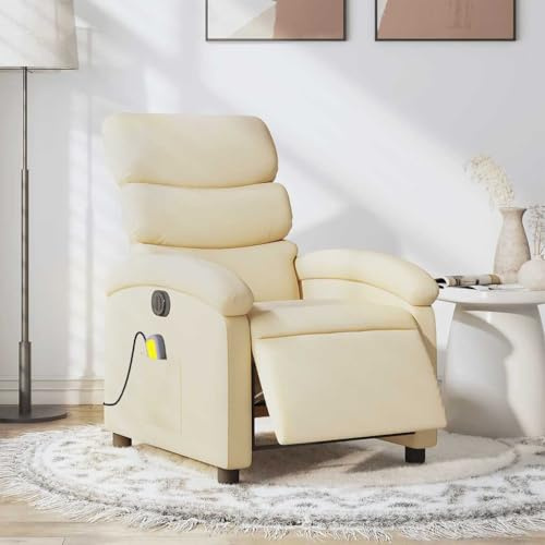 Owoxanthellate Fauteuil de massage électrique en tissu crème 70 x 92 x 99,5 cm, massage vibrant à 6 points, fonction inclinable électrique à 135°, confort d'assise pour salon et salle TV