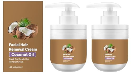 Coconut Facial Hair Removal Cream, Kokosöl Haarentfernungscreme Gesicht, Gesichtshaarentferner für Frauen, Natürlich Kokosnuss-Haarentferner für Alle Hauttypen (2)
