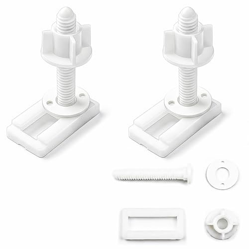 ZhuPu 2 Pcs Toilet Seat Screws, White Plastic Hinge Bolts, Universal Nuts and Washers, Replacement Parts for Bathroom Lid Repair