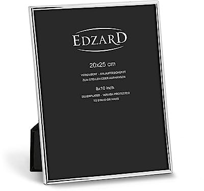 EDZARD Bilderrahmen Genua für Foto 20 x 25 cm, edel versilbert, anlaufgeschützt, mit Samtrücken, inkl. 2 Aufhängern, Fotorahmen zum Stellen und Hängen